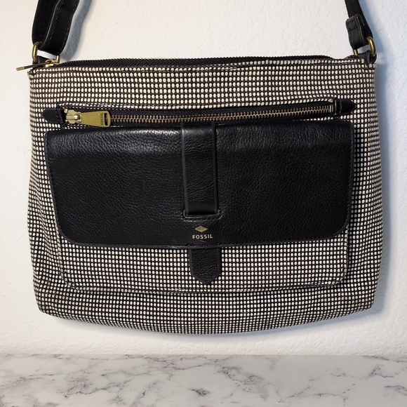 Fossil Kinley Crossbody Handbag/purse Black & White - Picture 1 of 10